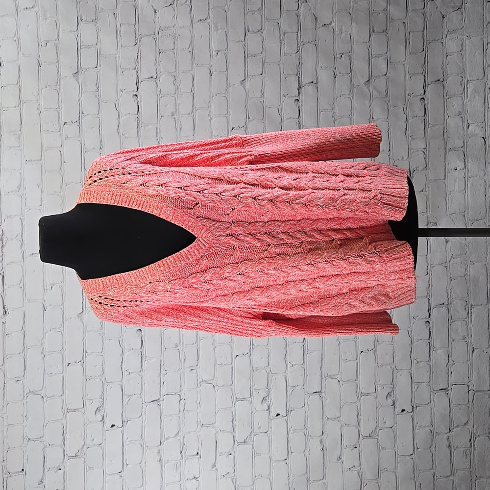 Express Oversized V-Neck Cable Knit Sweater - Large